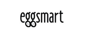 The logo for Eggsmart, a breakfast restaurant chain, with the word eggsmart in lowercase letters. The two gs in egg have white circles resembling eggs inside them.