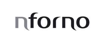 The image shows the word nforno in lowercase with a modern, minimalist font. The first letter n is stylized in light gray, while the rest of the letters are in black.