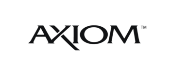 Black text logo displaying the word AXIOM in an all-caps serif font, with the letter X stylized to extend below the baseline.